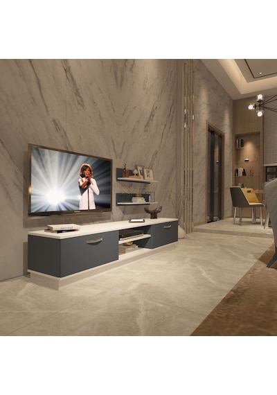 Decoraktiv Eko 4b Mdf Dvd Tv Ünitesi Tv Sehpası Beyaz - Antrasit