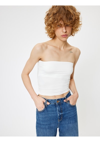 Koton Straplez Büstiyer Crop Slim Fit Ekru 4sal30250ık Ekru