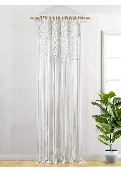 Bohem Makrome Dokulu Pamuk Pencere Perdesi/oda Bölücüsü/kapı/duvar Dekoru, 241 Cm X 101 Cm U X G , Beyaz Diğer Bohem Makrome Dokulu Pamuk Pencere Perdesi/oda Bölücüsü/kapı/duvar Dekoru, 241 Cm X 101 Cm U X G , Beyaz Diğer