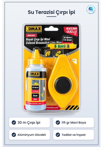 Su Terazisi Çırpı İpi Mavi Boyalı 30 M 115 Gr Hat Çizme Seti Alum