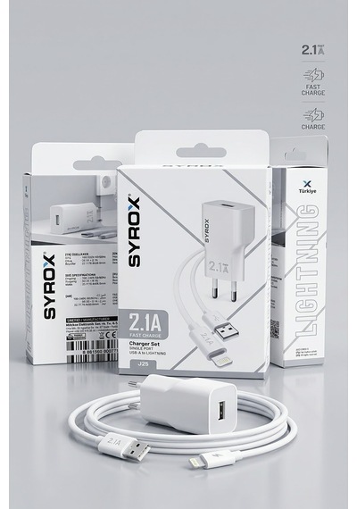 J25 Hızlı Şarj Cihazı Seti - Usb To Lightning 2.1a Başlık Ve Kablo Kombinasyonu