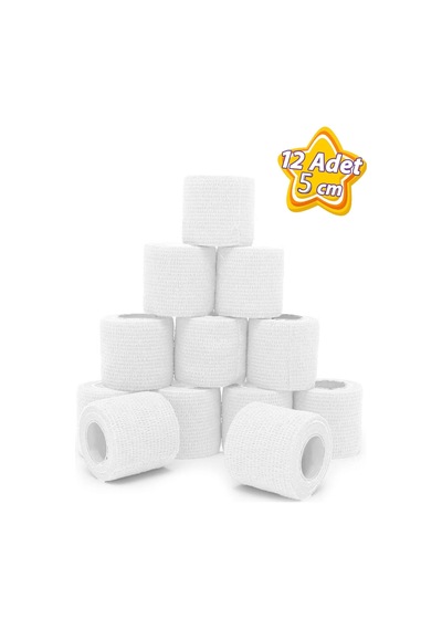 12 Adet Elastik Kendinden Yapışkanlı Koban Bandaj 5 Cm
