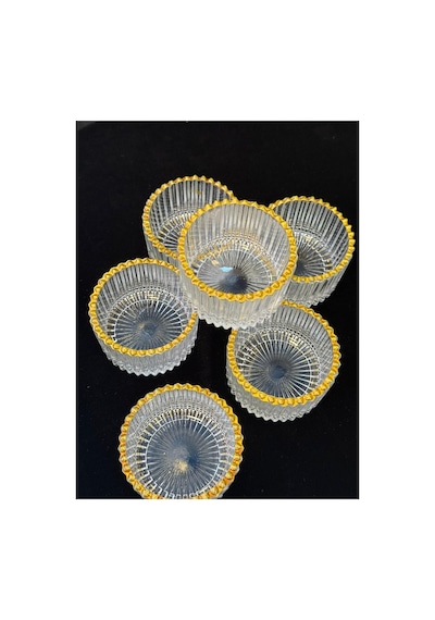 6 Adet Mini Kristal Cam Yaldızlı Lokumluk Sosluk Tuzluk Beyaz