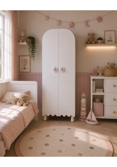 Gemici Oval 2 Kapaklı Dolap Tamamı Mdf Pembe Beyaz - Pembe