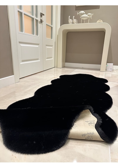 Ultra Soft Siyah Yumuşak Dokulu Peluş Halı Çift Kafa Post