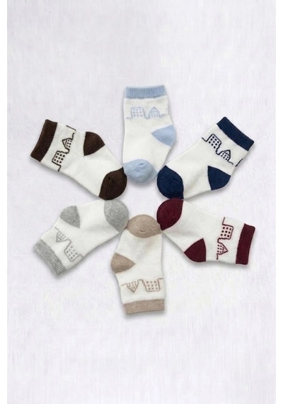 Cocole Socks Erkek Bebek Soket Çorabı Kraft Kutulu 6'lı Set Pamuklu 0-1 Yaş Mimari Desenli Çok Renkli