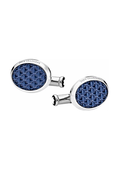 Montblanc Meisterstück Oval Çelik Lake Kol Düğmesi 126132 Mavi