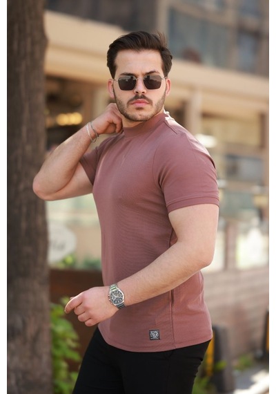 Veraura Lifestyle Erkek Yarım Balıkçı Yaka Kısa Kollu T-shirt Gülkurusu