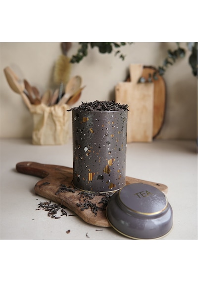 Terrazzo Brown Desenli Yuvarlak Metal Kutu, 10.5 X 15 Cm, 1.1 Lt