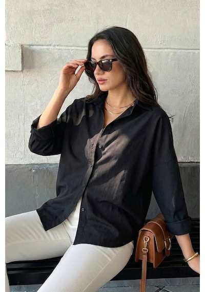 Lela Pamuk Karışımlı Regular Fit Bayan Gömlek 6772418 Siyah