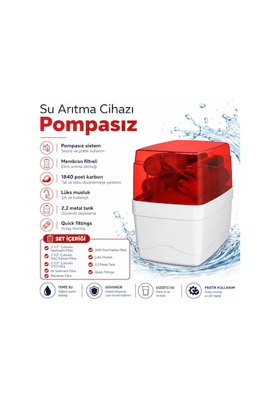 Pompasız Su Arıtma Cihazı Çubuklu Filtreli 2,2 Galon Tanklı 108691135