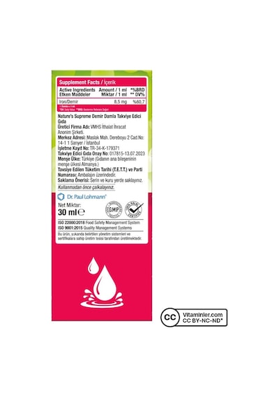 Nature's Supreme Vişne Iron Damla 30 ML