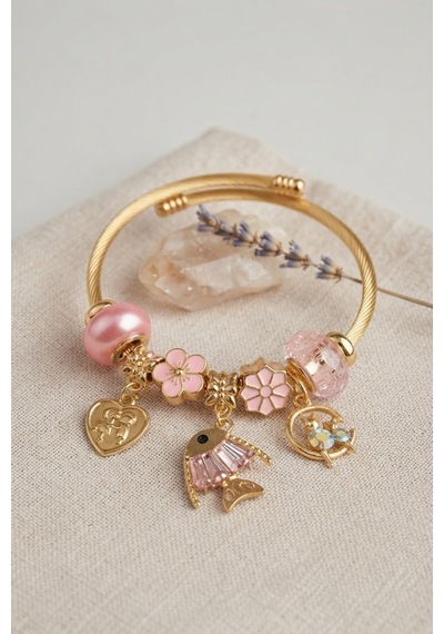 Balık Charmlı Pembe Renk Gold Bileklik 6421835