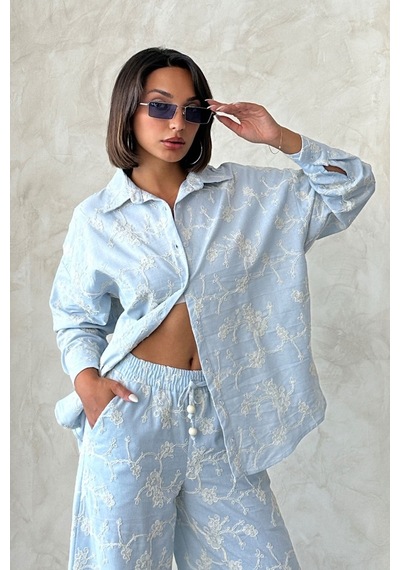 Verymoda Nakışlı Gömlek F1951 Mavi