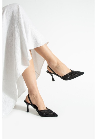 Lebibe Shoes Mına Kadın Siyah File Taşlı 7 Cm Topuklu Slingback Sivri Burun Abiye Ayakkabı Lebibe Shoes Mına Kadın Siyah File Taşlı 7 Cm Topuklu Slingback Sivri Burun Abiye Ayakkabı