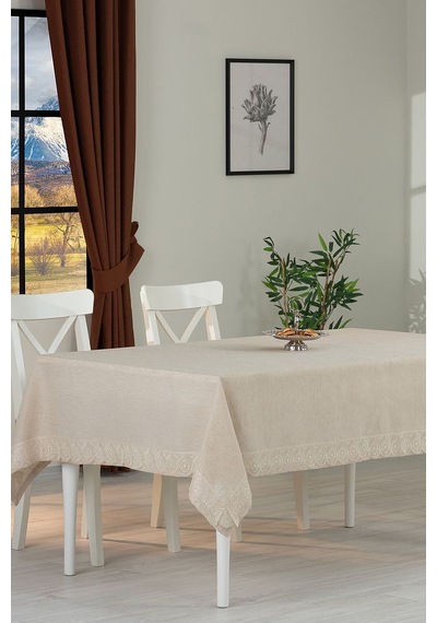 Keten Masa Örtüsü Leke Tutmaz Bej Rengi 160x220 Cm Masa Örtüsü