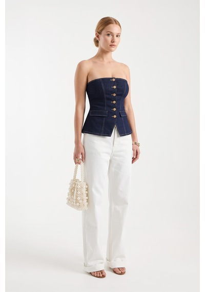 Blue White Kadın Denim Büstiyer Lacivert M