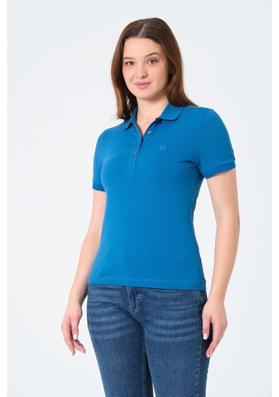 Msw Kadın Kısa Kollu Regular Fit Polo Yaka T-shirt Indigo