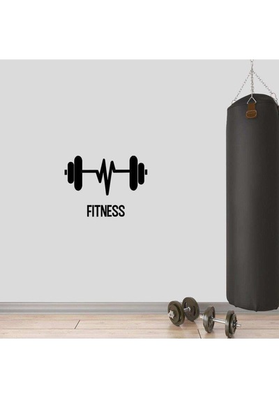 Kalp Ritimli Dumbell, Fitness Dekoratif Duvar Sticker, Çıkartma, Etiket