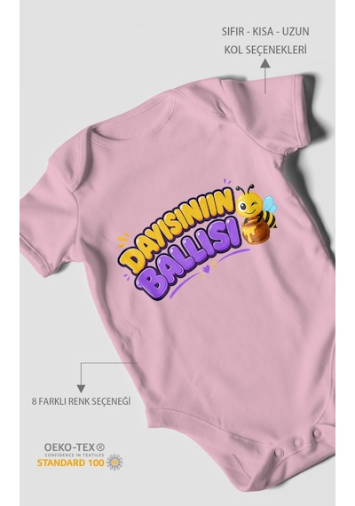 Morivokids Dayısının Ballısı Kısa Kollu Bebek Body %100 Pamuk Koyu Pembe