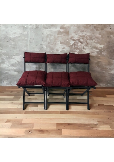 Modern Style Home Bahçe - Balkon, Iç Ve Dış Mekan Katlanır Metal Sandalye 3 Adet Bordo