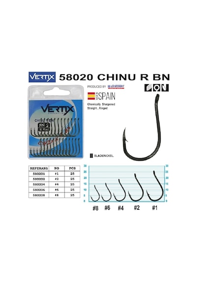 Vertix 58020 Chinu R Bn Siyah Olta İğnesi 25 Li Paket No:8 - Standart