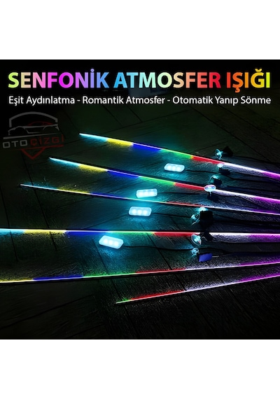 18 Parça Araç İçi Rgb Kayar Led Aydınlatma Torpido, Ayak Altı, Kapı Kenarı Ve Kapı Kolu Ambiyans Işık Seti