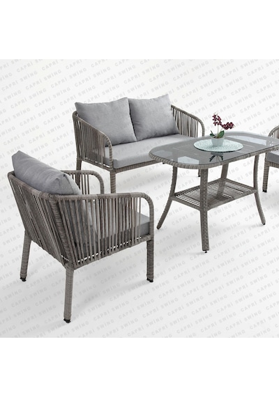Capri Swing Artemis İkili Rattan Balkon Bahçe Takımı Gri