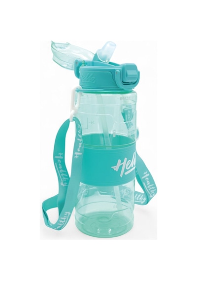 Hello Pipetli Suluk - Günlük Spor Su Şişesi - Renkli Boyun Askılı Okul Çocuk Suluğu 800 Ml Turkuaz