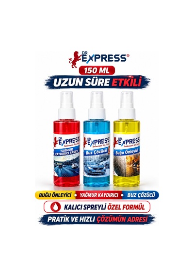 Kışlık 3'lü Oto Bakım Sprey Set Buğu Önleyici Buz Çözücü Yağmur Kaydırıcı 3x150ml Etkili Kalıcı Güç - 606751268