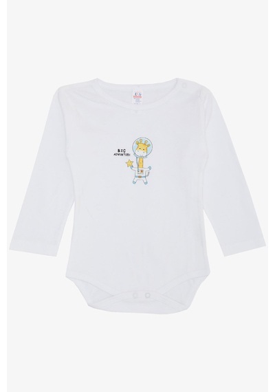 Breeze Erkek Bebek Çıtçıtlı Zıbın Body Astronot Zürafa Baskılı 9 Ay-3 Yaş, Beyaz-beyaz Beyaz