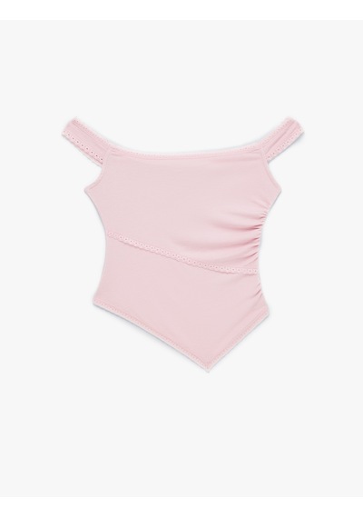 Koton Modal Karışımlı Dantel Detaylı Slim Fit Asimetrik Kolsuz Bluz Pembe 6sal30121ık Gül