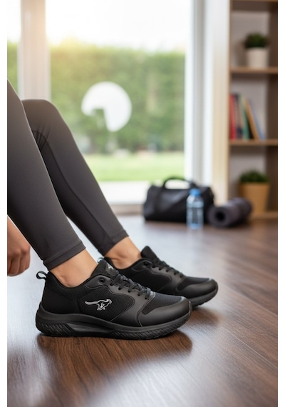Enoch Erkek Spor Ayakkabı Kanguru Logolu Sneaker Fileli Hafif Koşu Ve Fitness Modeli Siyah