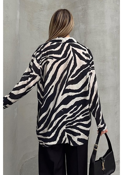 Olcay Zebra Desenli Salaş Gömlek Siyah-taş 9320