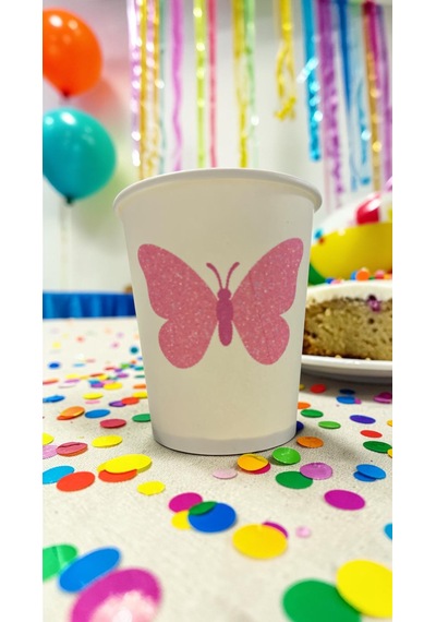 Kelebek Doğumgünü Parti Etkinlik Temalı Tek Kullanımlık 7 Oz 50 Adet Karton Bardak