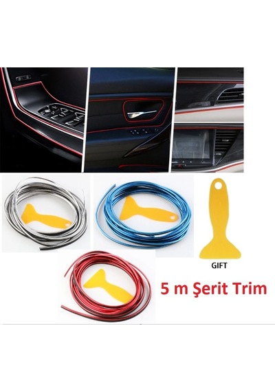 Şerit Oto İç Aksesuar Dashboard Torpido Kapı Kenar Fitil Esnek Pvc Araba Dekorasyon 5 Mt Şerit Trim