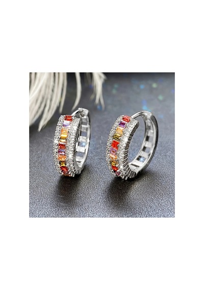 Glitz Silver - Gümüş Renkli Zirkon Kristal Taşlı Özel Tasarım Şık Işıltılı Parıltılı Hediye Küpe Gold