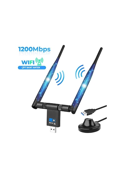 Dailytech Wi-Fi Adaptör Kablosuz Çift Antenli 1200Mbps USB 3.0 5G