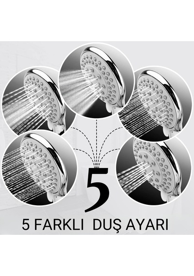 5 Fonksiyonllu Lüx Duş Seti Hortum Mafsal Ve Başlık Set Fulltakım Krom