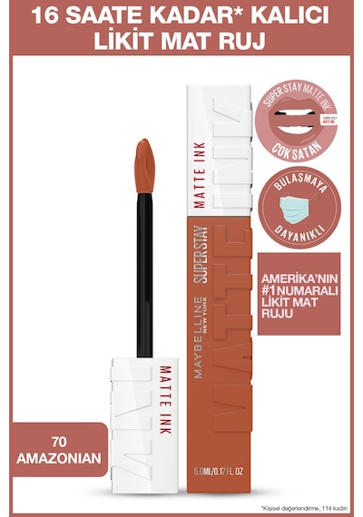 Super Stay Matte Ink Unnude Likit Mat Ruj - 70 Amazonian - Kahverengi 125