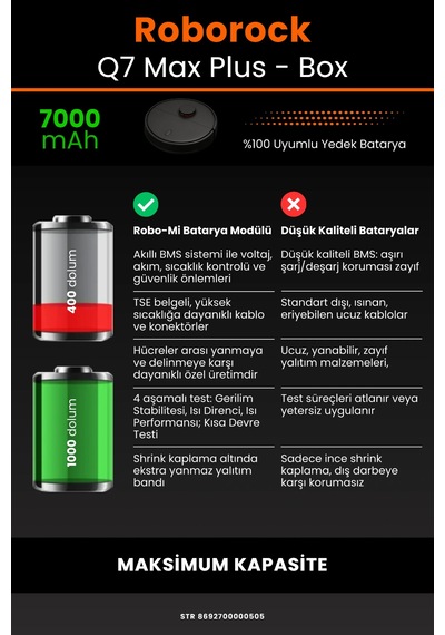 Roborock Q7 Max Plus 7000mah Uyumlu Robot Süpürge Bataryası - Box - Maksimum Kapasite