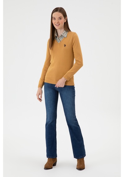 U.S. Polo Assn. Kadın Camel V Yaka Basic Kazak 50313590-VR015