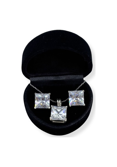 Oya Silver Kare Baget Işıltılı Gümüş Set&takım