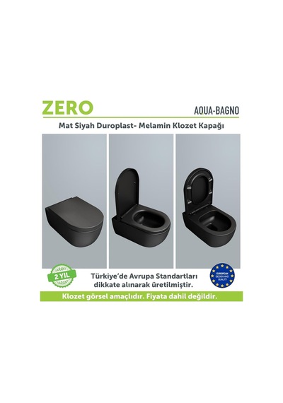 Aqua Bagno Zero Yavaş Kapanan Klozet Kapağı, Mat Siyah, Duroplast Sku: Smg8690010222206 Diğer
