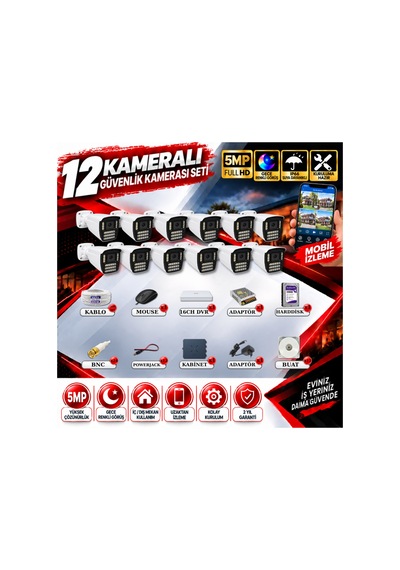 12 Kameralı Güvenlik Kamerası Seti 5mp Yapay Zeka Gece Renkli Görüş 21 Warm Led Ultra Hd 521w