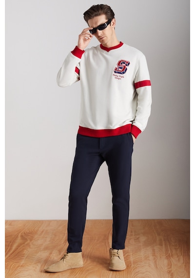 Grımelange Reynon Erkek V Yakalı Aplikeli Organik Pamuklu Içi Polarlı Yumuşacık V Yaka Taş Rengi Sweatshirt