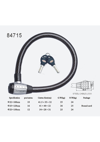Motosiklet Halat Kilit 25 Mm Kalınlık 1.5 Mt Uzunluk Gece Işıklı N11.1680
