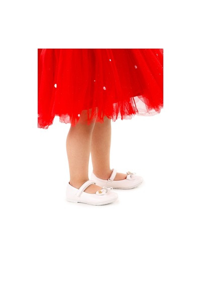 Kiko Kids Cırtlı Fiyonklu Kız Çocuk Babet Ayakkabı Ege 201 Cilt Beyaz