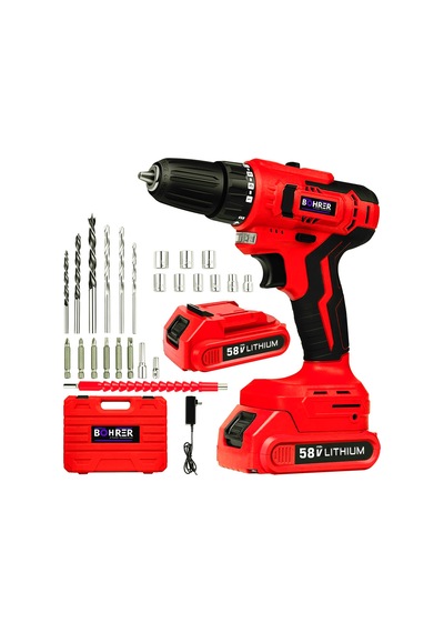 Böhrer Bh5814r German 58v 5ah Pro Hummer Red Çift Akülü Yüksek Torq +24 Vidalama Şarjlı Matkap Set