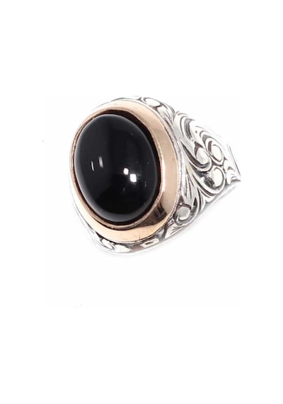925 Ayar Gümüş Ve Bronz Karışımı Oval Onyx Taşlı Erkek Yüzük